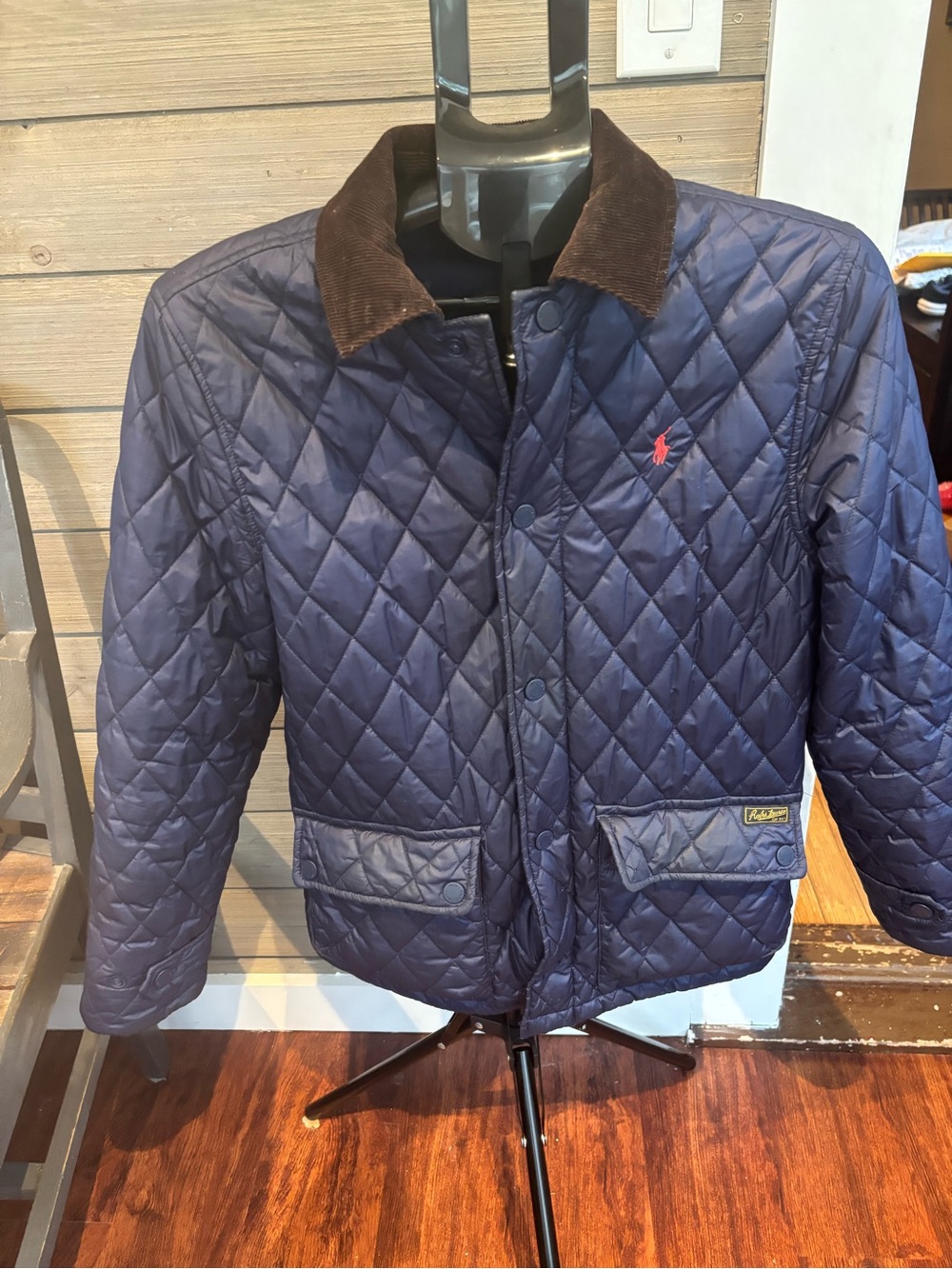 Boy’s Ralph Lauren Navy Quilted Jacket with Brown Corduroy Collar